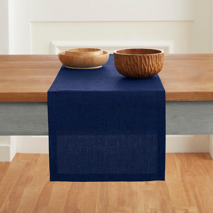 Solino Home 100% Pure Linen Table Runner Royal Blue, Athena 14 x 132 in | Table - Image 2