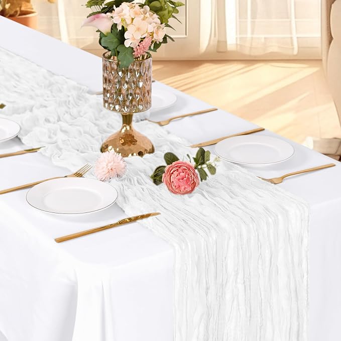 3 Pack White Cheesecloth Table Runner, 17 x 108 Inch, Gauze Cheese Cloth Table - Image 3