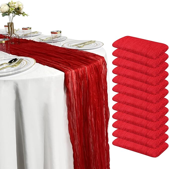 12 Pack Red Cheesecloth Table Runner Set – 10FT x 12pcs Gauze Boho Table Runners - Image 8
