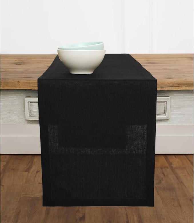 Solino Home 100% Pure Linen Table Runner Black, Fete 14 x 132 Inch Long | Table by SolinoHome