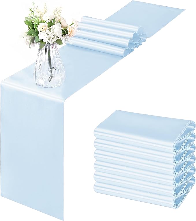 Horbaunal 6 Pack Satin Runners 12 x 108 Inch, Pale Blue | Bright Silky Smooth by Horbaunal