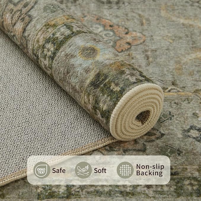 Rugxara 6x9 Area Rugs for Living Room Bedroom, Large Washable Rug, Olive - Image 5