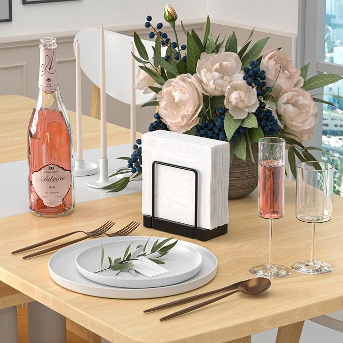 Wican Napkin Holder for Table, Bamboo Iron Standing Napkin Dispenser | Kitchen - Image 2
