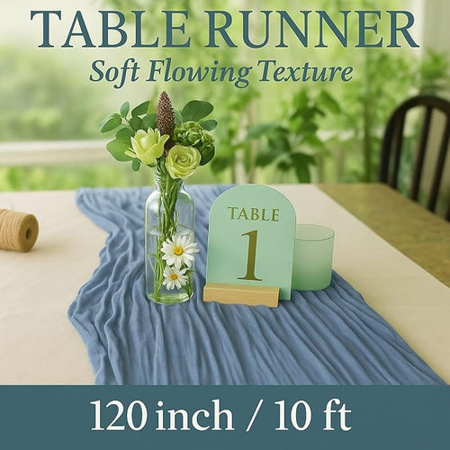12 Pack Dusty Blue Cheesecloth Table Runner – 10FT Gauze Boho Table Runners - Image 2