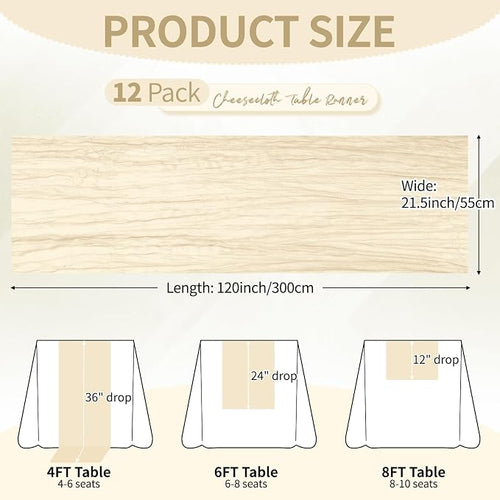 12 Pack Ivory Cheesecloth Table Runner 10Ft, Gauze Table Runners 21.5 x 120 inch - Image 2