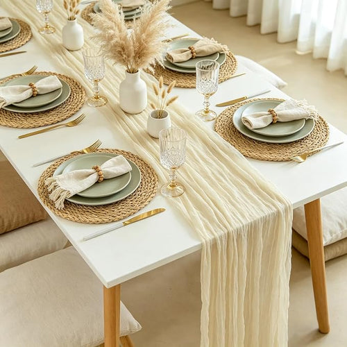 10 Pack Beige Cream Cheesecloth Table Runner 35x120 Inches, Summer Farmhouse - Image 2