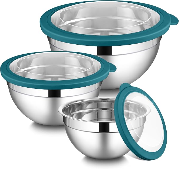 LIANYU Stainless Steel Metal Mixing Bowls, 3 Packs Nesting Bowl by LIANYU