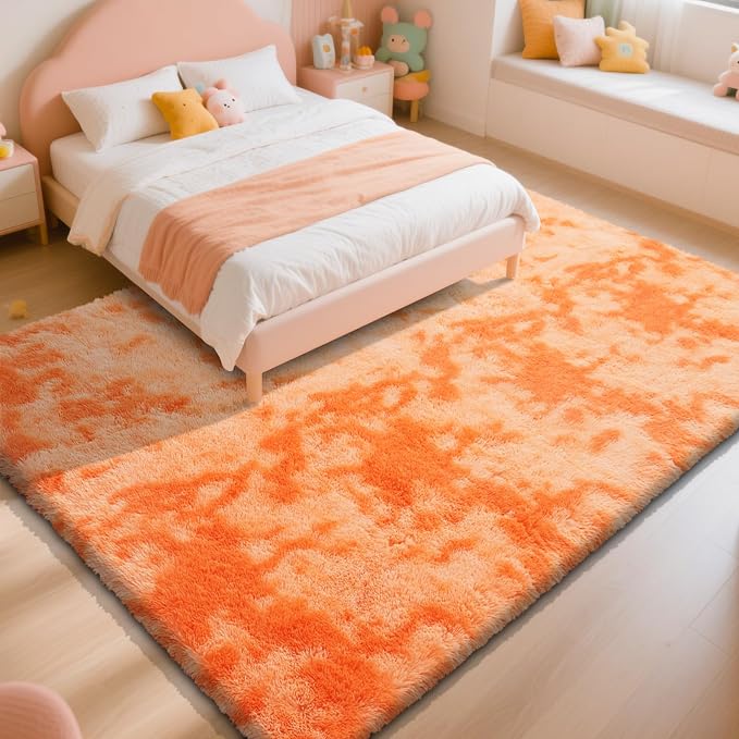 Mottling Orange Fluffy Rug Shag Area Rug, 5x8 Area Rugs - Image 3