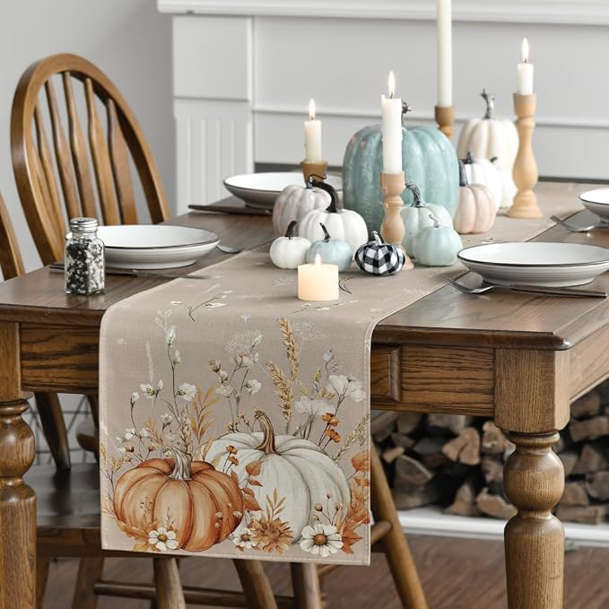 Artoid Mode 210 GSM Fall Table Runner 13x108 Inch Home Party Decor | Pumpkins - Image 3