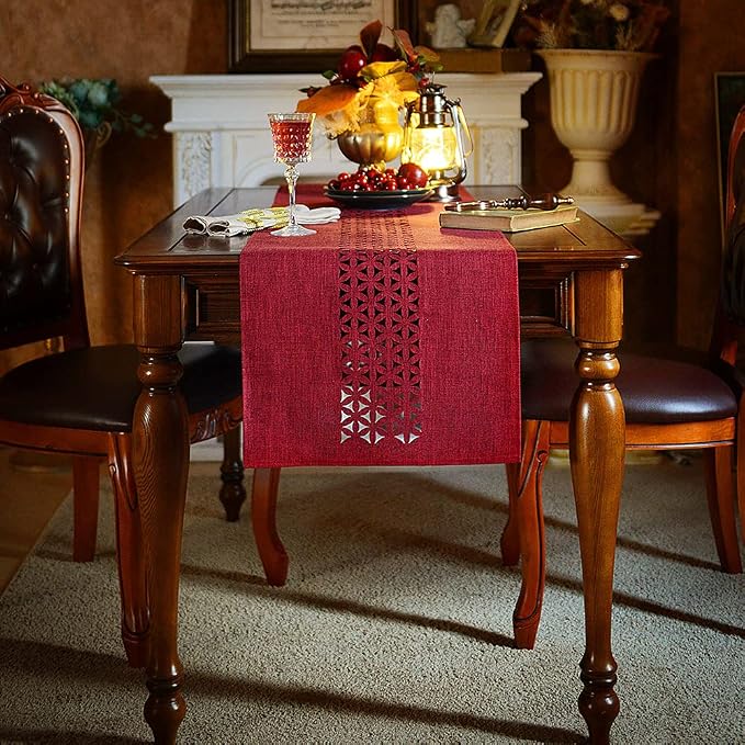 ARTABLE Burgundy Rectangle Fabric Table Runner Finished Edge 16 x 70 Inch | - Image 4