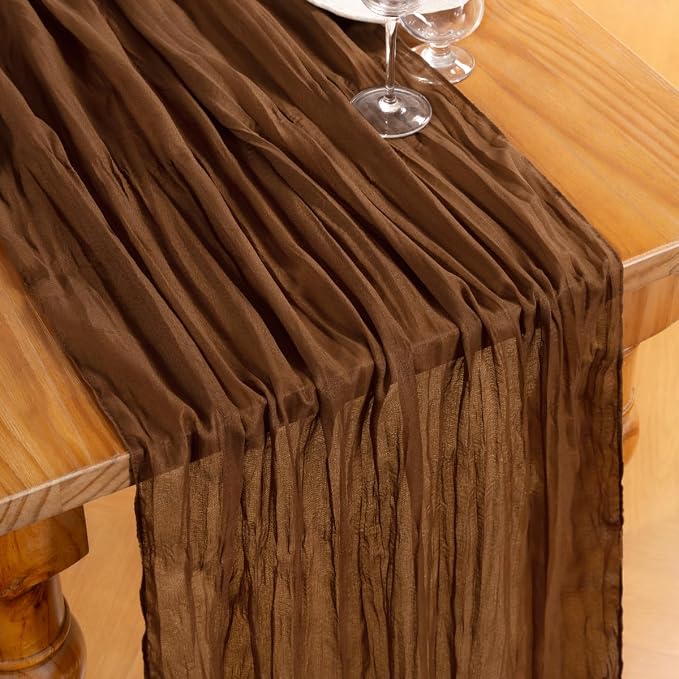 DeZerlor Brown Cheesecloth Table Runners 4 Pack Fall Runners | 120Inch Gauze - Image 2