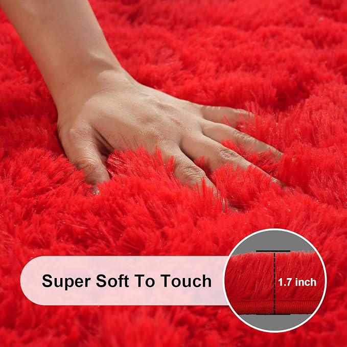 6x9 Area Rugs for Living Room, Large Fluffy Red Rugs for Bedroom, Fuzzy Shag - Image 2