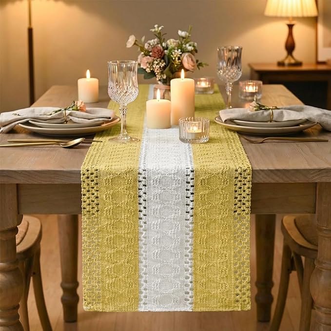 Artoid Mode Yellow Farmhouse Woven Table Runner 12x36 Inch | Holiday Rustic - Image 2