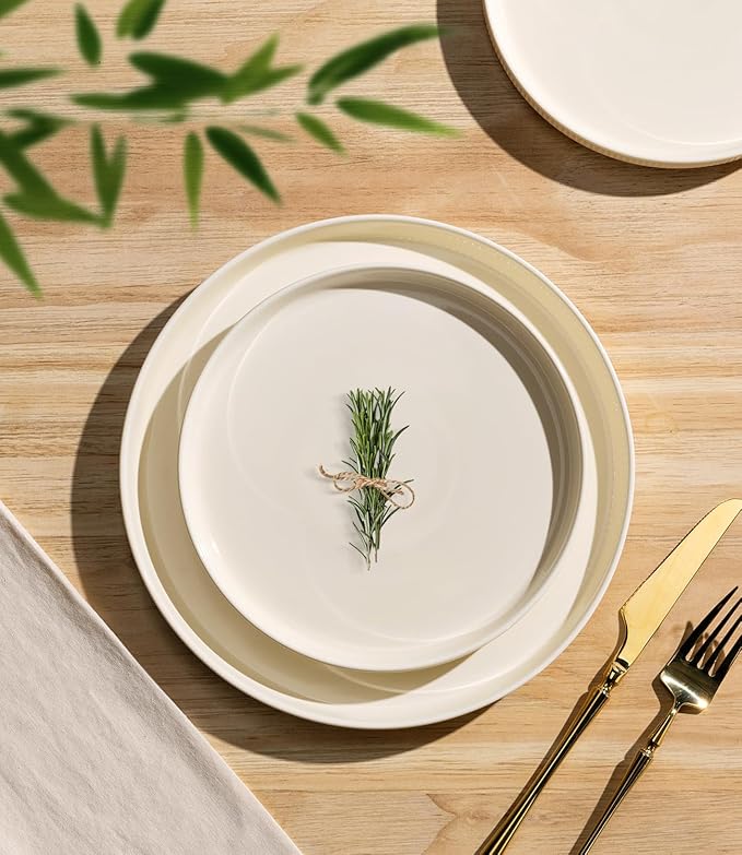 Ceramic Dinnerware Set for 4, 12-Piece Plates and Bowls Set | Lightweight - Image 2