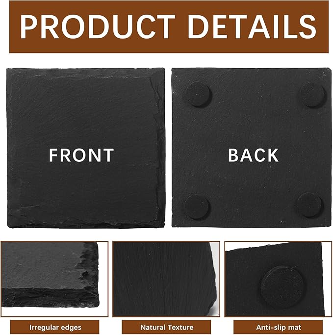 60 PCS Slate Coasters Black Square 4 Inch Bulk Rock, Blank Laser Engraving - Image 3