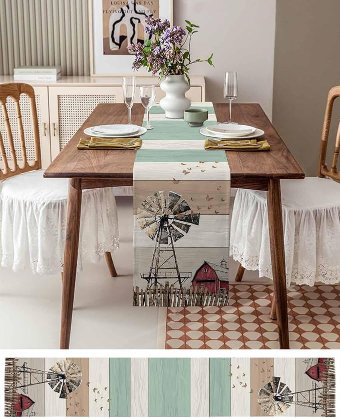 Farmhouse Windmill Table Runners 120 Inches Long, Cotton Linen Fabric Table - Image 6