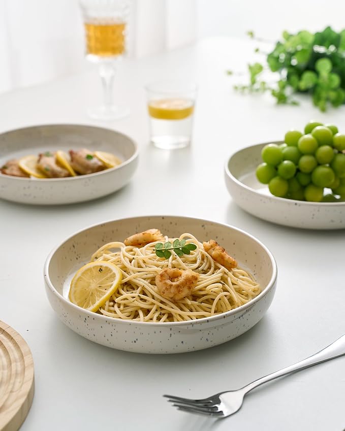 famiware Milkyway 33 oz Pasta Bowls Set of 6, Creamy White | Double Reactive - Image 6
