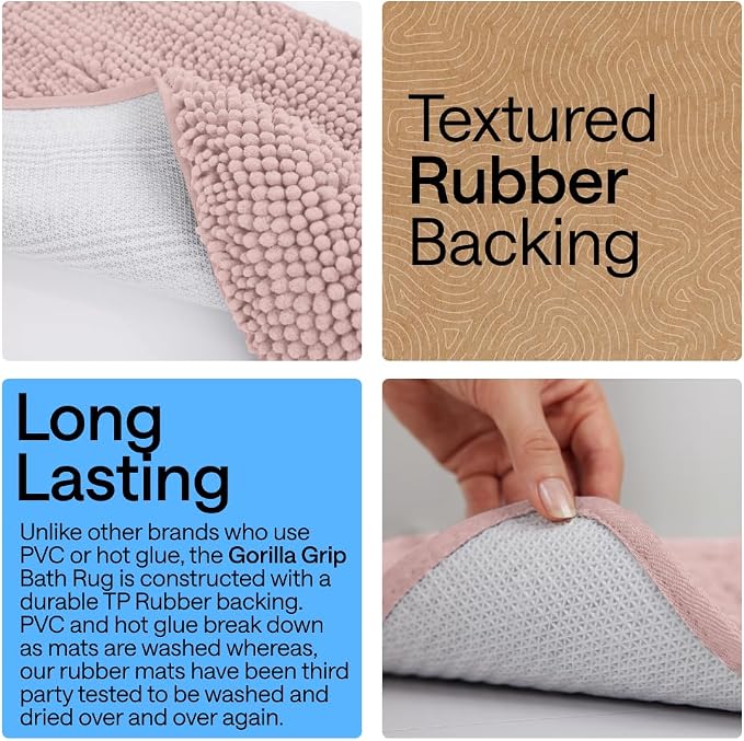 GORILLA GRIP Bath Rug Mat 60x24, Soft Absorbent Chenille, Quick Dry Microfiber - Image 3