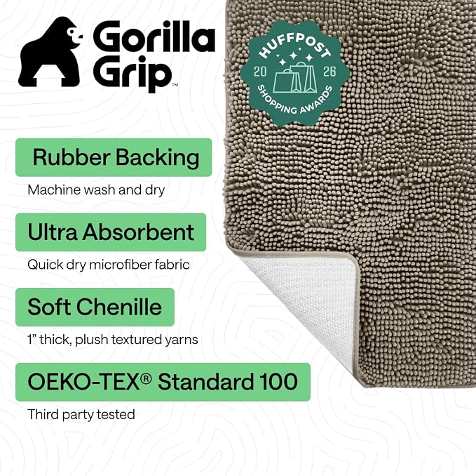 GORILLA GRIP Bath Rug Mat 30x20, Thick Soft Absorbent Chenille, Quick Dry - Image 2