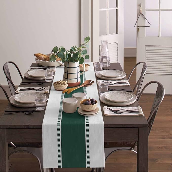 Green Stripes Table Runners 16x72 inches Long, Farmhouse Cotton Linen Table - Image 4