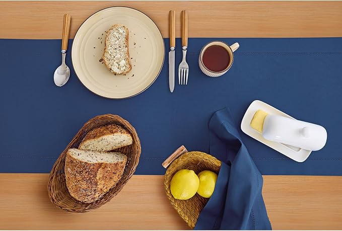 Solino Home Cotton Linen Dining Table Runner Lapis Blue Woven, 14 x 60 in | - Image 4