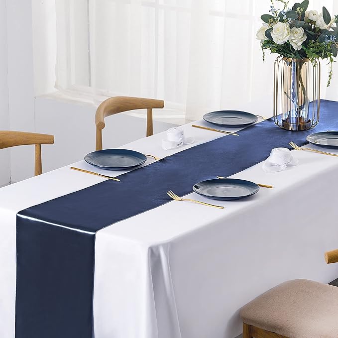 SiinvdaBZX 12 Pcs Navy Blue Satin Table Runner 12 x 108 inches Long | Bright - Image 2
