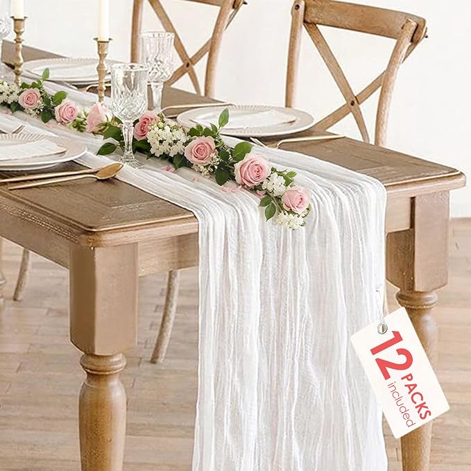 12 Pack White Cheesecloth Table Runner 35x120inch, Summer 10FT Boho Gauze Sheer by BlueTopCoLtd