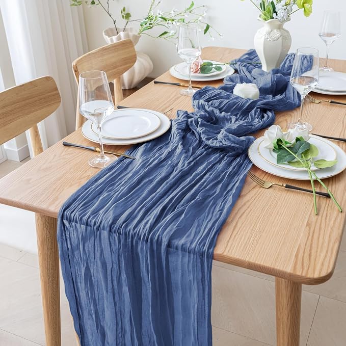 Cheesecloth Table Runner 10FT Blue Boho Gauze Rustic Sheer Runners | Cheese - Image 7