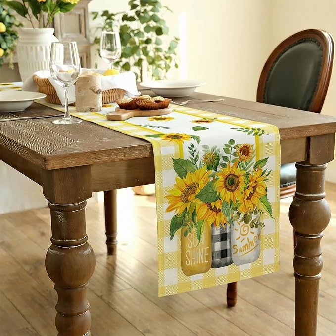 Sunflower Summer Table Runner 13x72 Inch, Kitchen Dining Table Decoration - Image 3