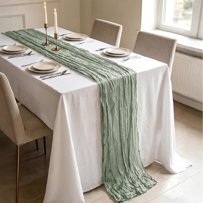 10 Pack Sage Green Cheesecloth Table Runner 21 x 120 Inch Boho Gauze Sheer - Image 3