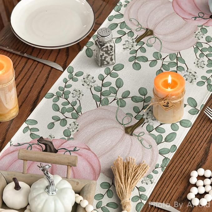 Artoid Mode 210 GSM Fall Table Runner 13x48 Inch Home Party Decor | Pink - Image 6