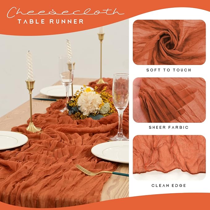 YMHPRIDE 12 Pack Cheesecloth Table Runner 35x70in Terracotta Table Runner | - Image 4