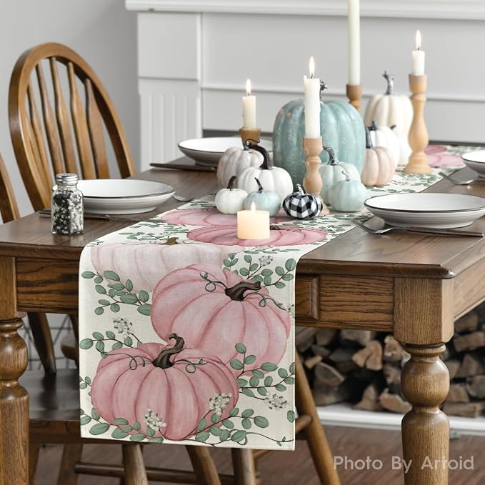 Artoid Mode 210 GSM Fall Table Runner 13x48 Inch Home Party Decor | Pink - Image 3