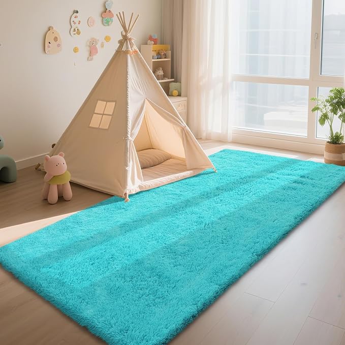 Teal Blue Rug Fluffy Rugs, 2x6 Teal Area Rugs - Image 3