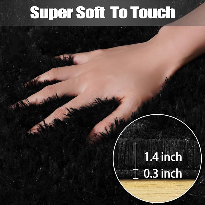 qulint Black Rug for Living Room, 10x14 Area Rug for Bedroom Soft Fluffy Large - Image 3