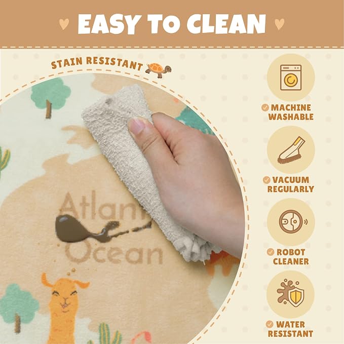 Kids Bedroom Rug with World Map & Animals – 4x6 Educational Washable Play Mat - Image 4