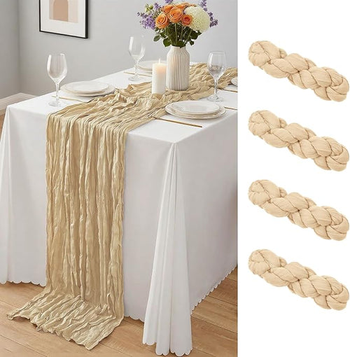 4 Pack Beige Cheesecloth Table Runner 10Ft, Gauze Table Runners 21.5 x 120 inch by Yemosa