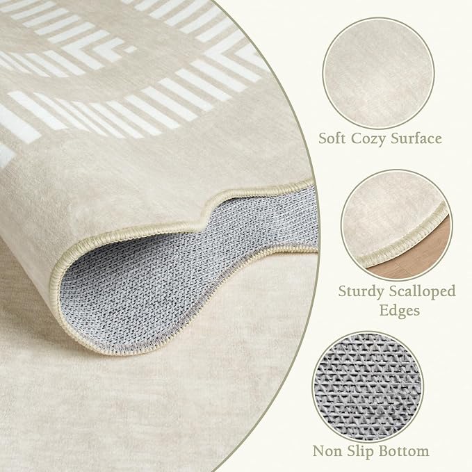 Washable 6x9 Area Rugs for Living Room, Solid Ivory Ultra-Thin Bedroom Rug - Image 5