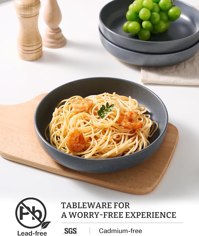 famiware Milkyway 33 oz Pasta Bowls Set of 4, Matte Dark Charcoal | Double - Image 3