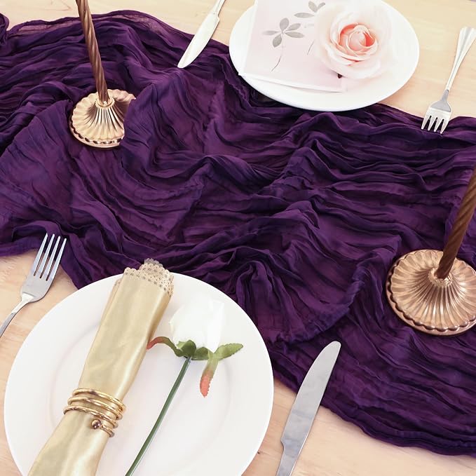 8 Pack Purple Cheesecloth Table Runner 120 Inch Boho Wedding Decor | - Image 5