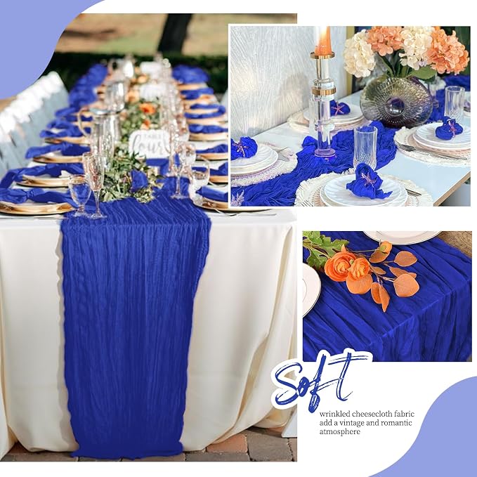 12 Pack Royal Blue Cheesecloth Table Runner 17x108 Inch Semi Sheer Boho Gauze - Image 4