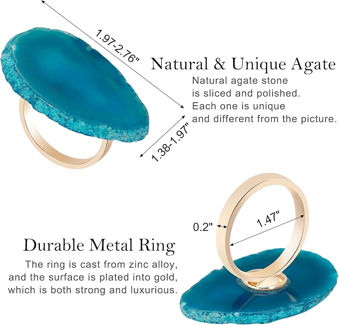 CozyTower Agate Napkin Rings Set of 4, Unique Geode Napkin Rings | Gold Napkin - Image 3