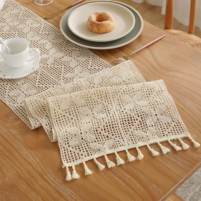 meioro Mesh Woven Table Runners, 35x94 Inch Boho Cotton Table Runner - Image 6
