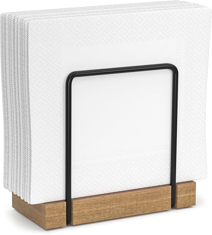 Wican Napkin Holder for Table, Acacia Iron Standing Napkin Dispenser | Kitchen by Wican