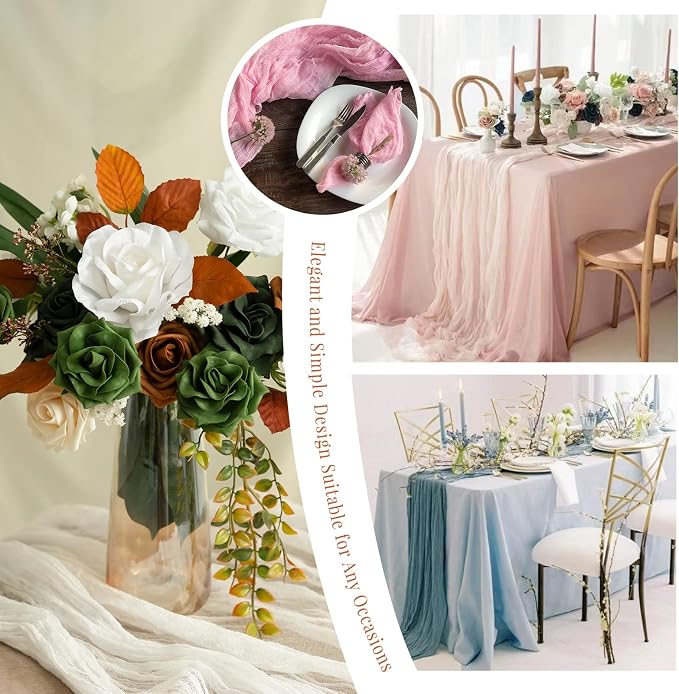 YMHPRIDE 12 Pack Cheesecloth Table Runner 35x120in White Table Runner | Boho - Image 6