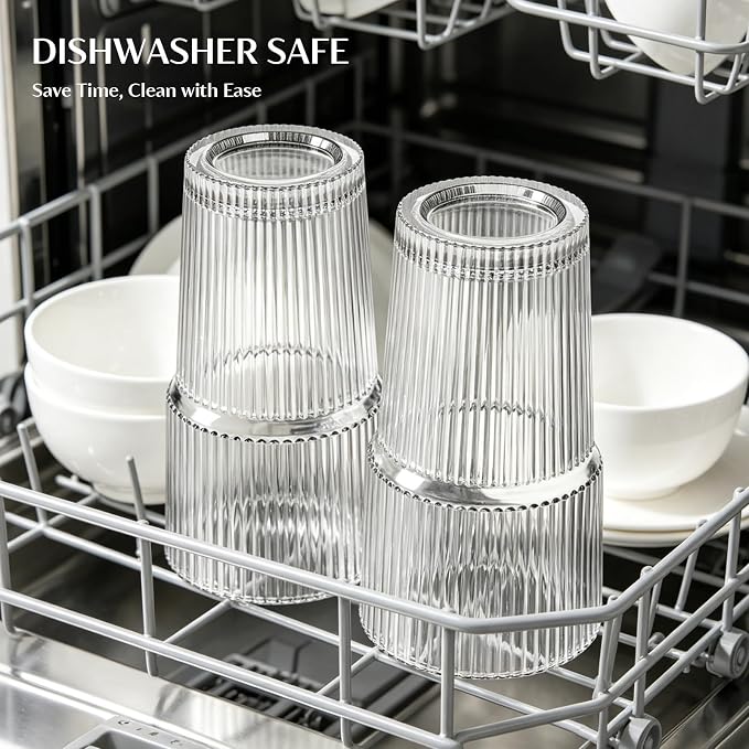 INSETLAN 6-Piece Glassware Set – 20 oz Ribbed Glass Tumblers - Image 9