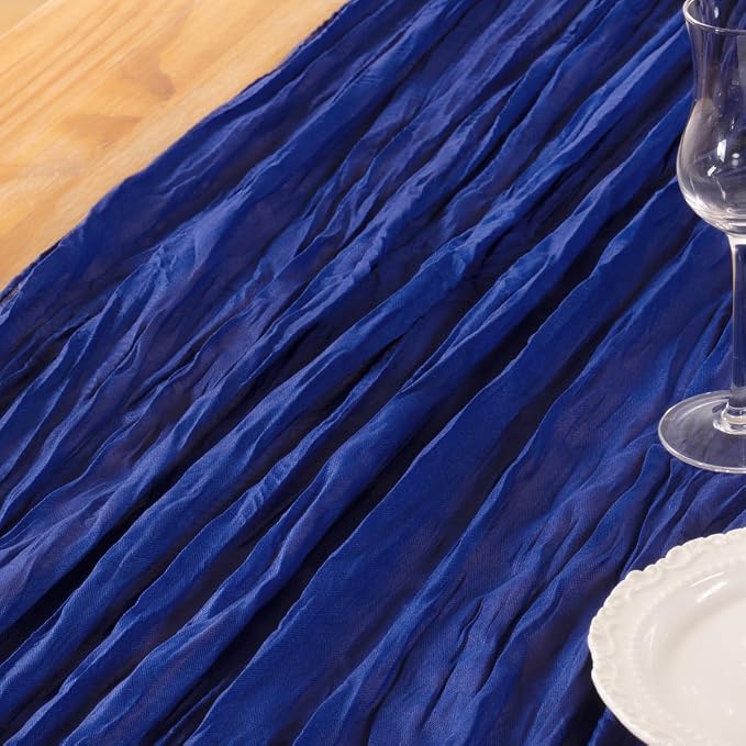 DeZerlor Royal Blue Cheesecloth Table Runners 4 Pack Summer Boho Runners | - Image 5