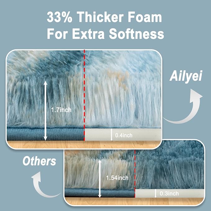 Soft Runner Rugs for Bedroom Hallways, 2x4 Abstract Blue Fluffy Shag Throw Area - Image 2