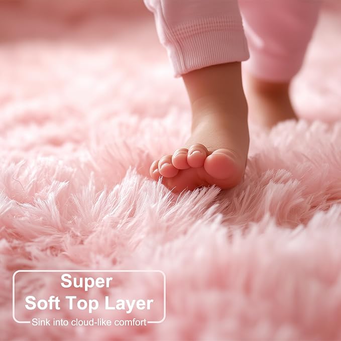 Amdrebio Pink Area Rug 6x9 for Girls Bedroom, Large Shag Fluffy Rugs for Living - Image 4