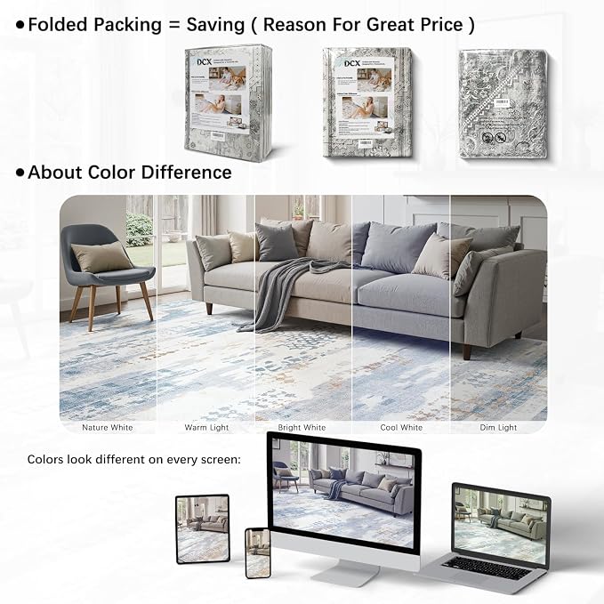 DCX Abstract Area Rug 5x7, Washable Blue Modern Rug - Image 7